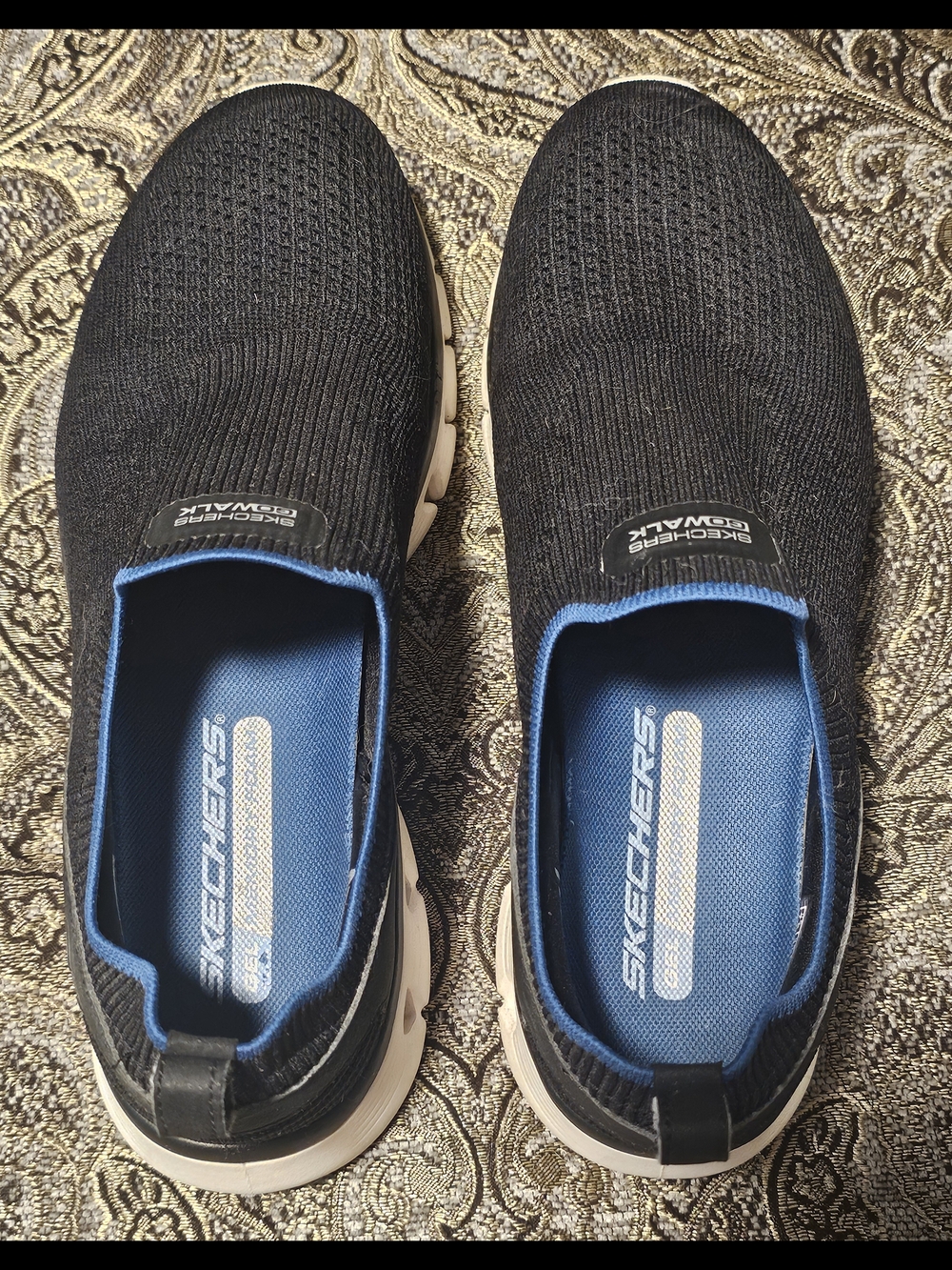 Skechers Women's Black Slip-On Knit Sneakers with Blue Insole